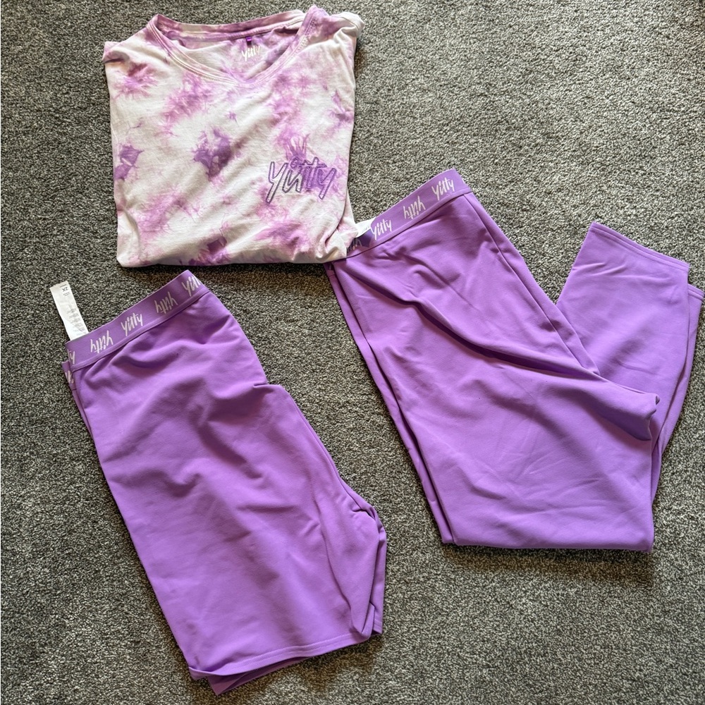 Lavender YITTY lot. 2X Shirt, Biker shorts, and 7/8 Leggings